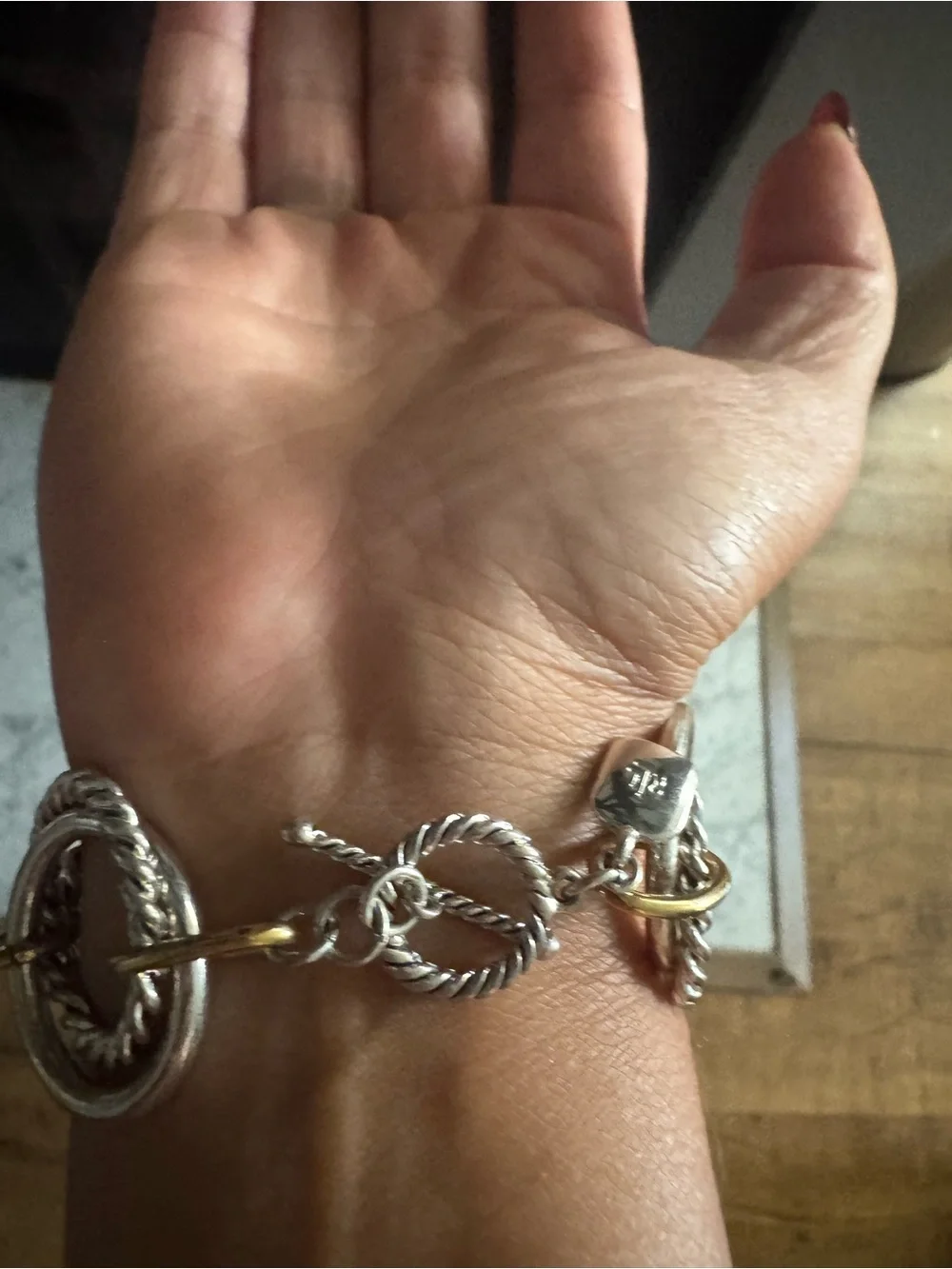 Ralph Lauren Vintage Twisted Rope Link Bracelet Silver & Gold Tone 7.5